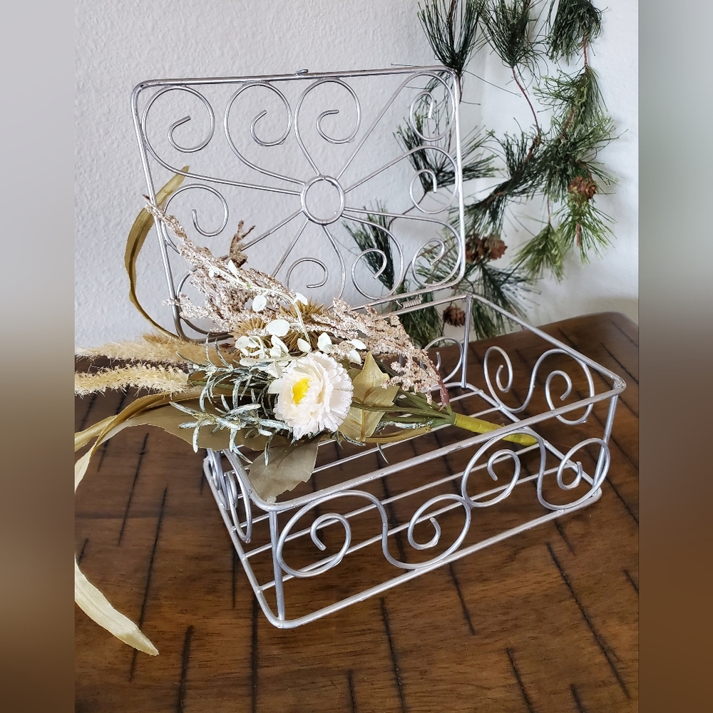 Farmhouse Chic Silver Wire Decorative Box Basket with Hinged Lid